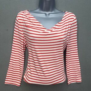 Weekend Max Mara Women Top Striped Red White Medium Nautical Cowl Neck B2506